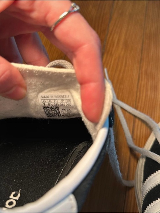 adidas Gazelle Black & White Suede Sneakers with Gold Accents - Picture 5 of 8